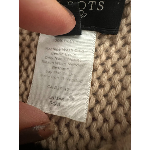 Talbots Sweater Tan Chunky Cable Knit Cardigan Short Sleeve Fisherman Size LP - Picture 7 of 8